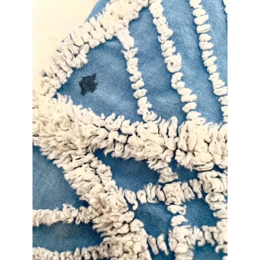 Vintage Blue White Chenille Bedspread 90x96 Full Queen Cottagecore Shabby Chic